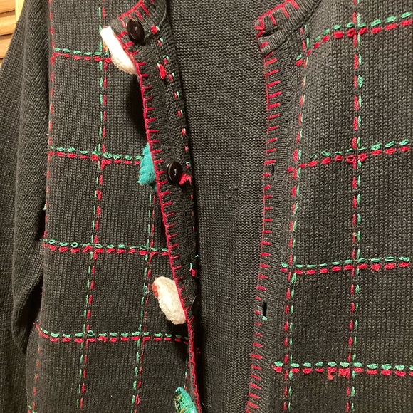 Vintage Lemon Grass Christmas Cardigan with Embellished Sequin Snowman & Santa - Picture 12 of 16